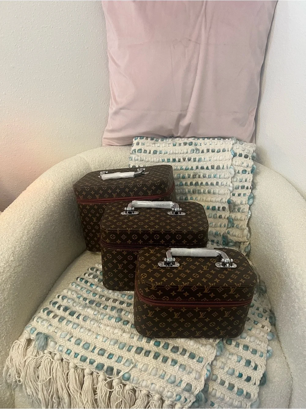 INSPIRED Monogram Vanity Case - Brown 3 Piece set